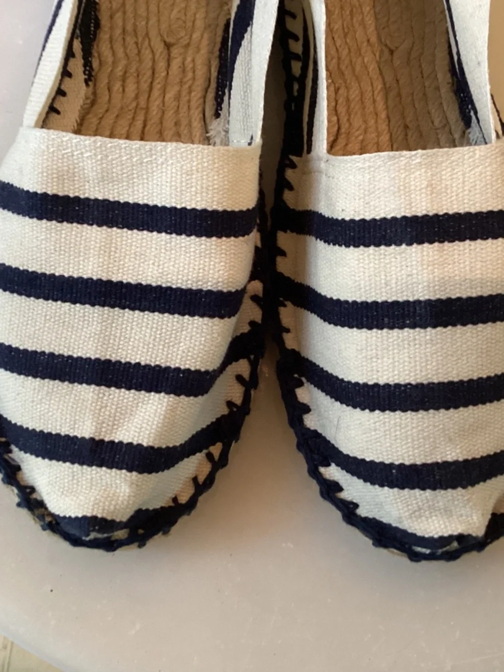 NAVY BLUE STRIPED CANVAS ESPADRILLE FLAT SLIP ON SHOE SIZE 37EU